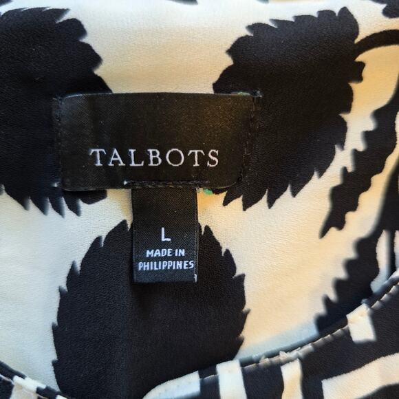 Talbots Band Collar Popover Blouse Women's L Black Cream Career Summer Party - Picture 4 of 10
